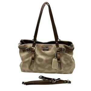 COACH Poppy Signature Glam Tote Women’s Bag Khaki Brown 19966 Retro Designer